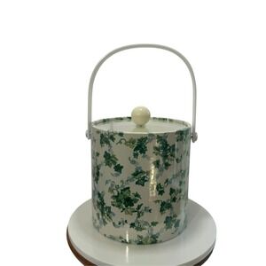Vintage Kraftware Ice Bucket Green Ivy Blue Floral Insulated Barware with Lid